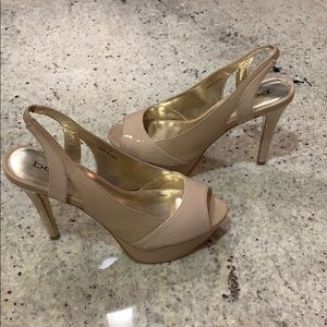 Bebe Sling Back Nude Peep Toe Heels